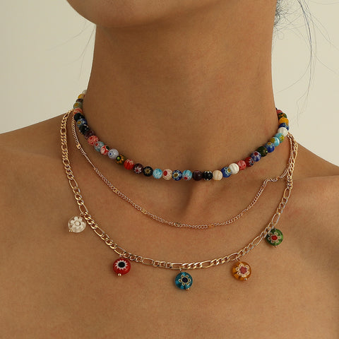 DIEZI Korean Multi Layer Colored Glaze Choker Necklace For Women Girls Bohemian Multicolor Random Fruit Beads Necklace Jewelry
