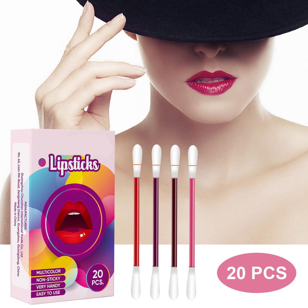 20pcs/set Lipstick Microbrush Long Lasting Waterproof Disposable Brushes Cotton Swab Lip Glaze Liquid Lipstick Lip Glaze