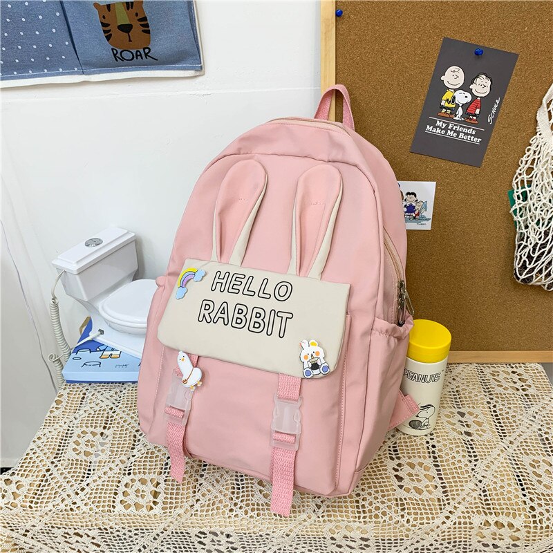 2021 New Large Capacity Cool Girl Backpack Casual Campus Style Schoolbag Women Fashion Nylon Waterproof Travel Bag Candy Color