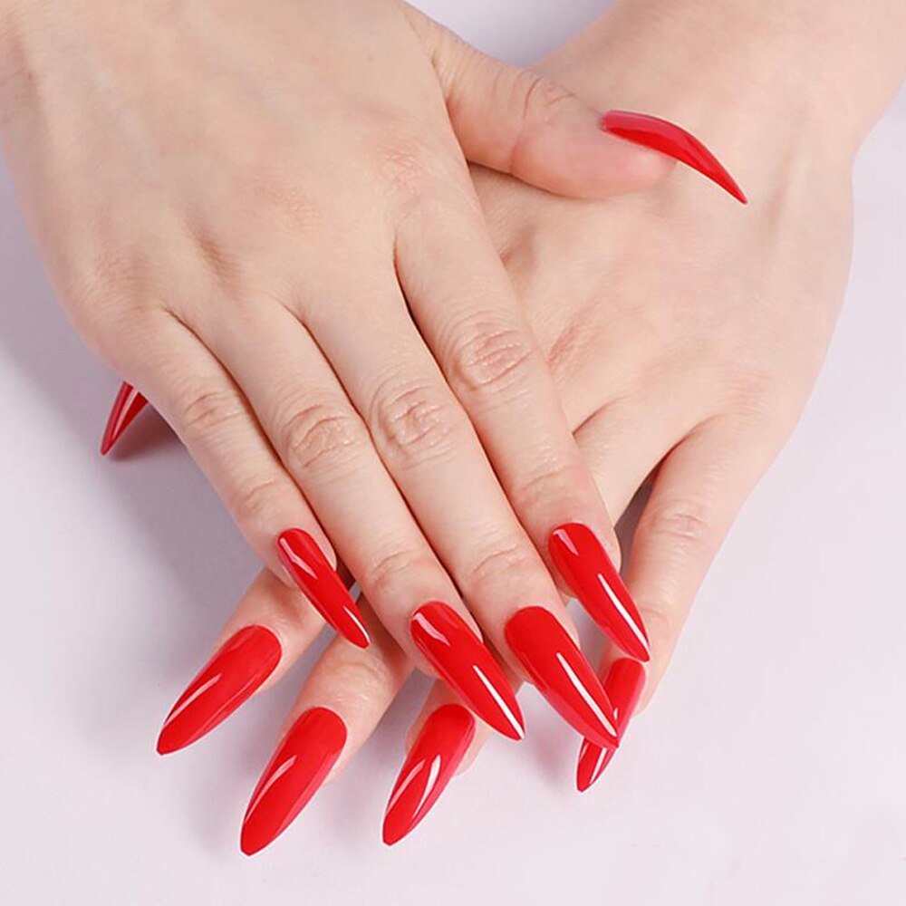 Classic Popular French Stiletto False Nail Tips Red/Black Full Cover Natural Fake Nails Art Manicure Tool 24Pcs
