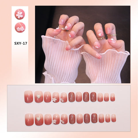 Simple Design Short Fake Nails Women Hand Fingernail Decal Flower Butterfly False Nails to Stick Beauty Manicure Z348