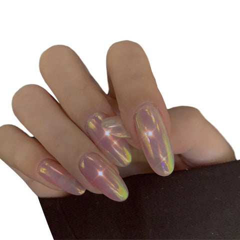 24Pcs Diamond False Nail Long Pink Micro Clear Fake Nail  Press On Nail Art Summer Style Nail Tips With Glue