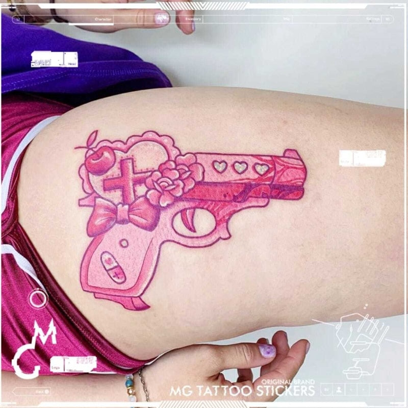 New Girl Gun Combination Pink Tattoo Stickers Female Love 4 Patterns Waterproof Large Fake Tattoo Arm Temporary Tattoo Stickers