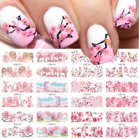 Beyprern 12 Pcs Flower Leaf Colorful Base Stickers For Nails Water DIY Sliders For Manicure Summer Design Accessories CHBN1753-1764