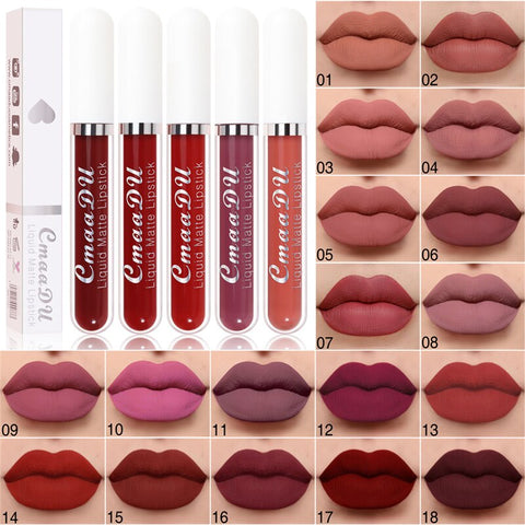 Christmas Gift 18 Colors Matte Velvet Lip Glaze Waterproof Lasting Not Easy To Fade Lip Gloss Lipstick Nude Sexy Red Makeup Beauty Cosmetic New