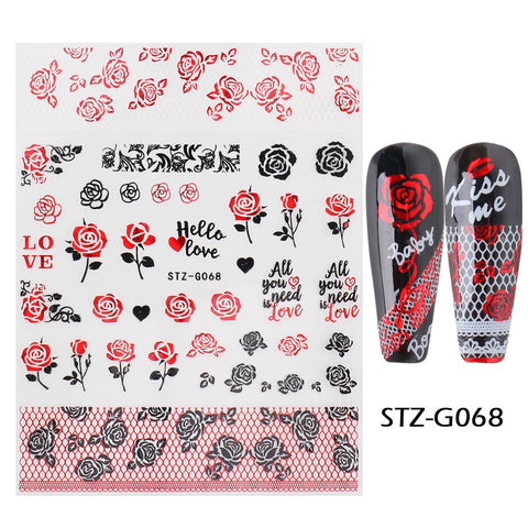 3D Love Heart Nails Stickers Cool Black Line English Letter Design Decals Abstract Geometric Sliders Manicure Decor Tips CHF636