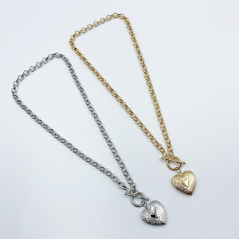 DIEZI 2019 Punk Gold Silver Plated Heart Pendant Necklace For Women Men Vintage Simple Geometric Statement Link Chain Necklace