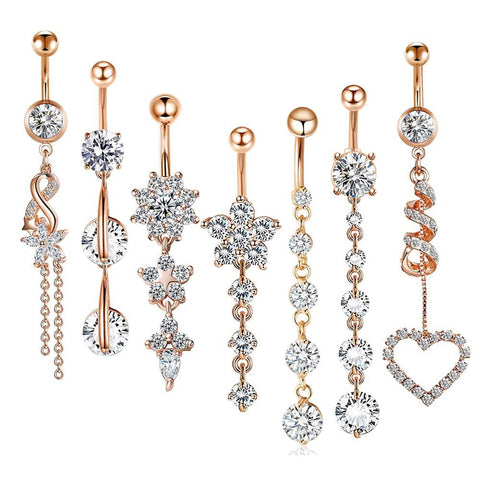 Stainless Steel Flower Belly Piercing Set 14G Butterfly Belly Button Ring Bulk Sexy Navel Piercing Bar Pack Lotus Belly Ring Lot