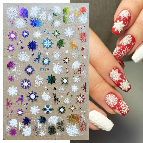 NEW 3D Christmas Colorful Snowflakes Nail Stickers Xmas Adhesive Transfer Decals Winter Nail Design DIY Manicure Decorations