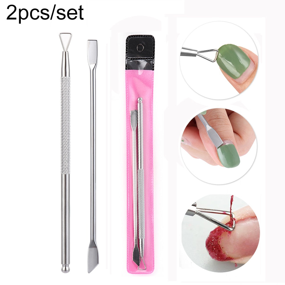 Beyprern 1/2Pcs Stainless Steel Nail Polish Remover Art Accessories Cuticle Peeler Scraper Remove Gel Nail Polish Nail Art Remover Set
