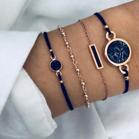 Beyprern Back To School Bohemian Black Beads Chain Bracelets Bangles For Women Fashion Heart Compass Rope Chain Bracelets Sets Jewelry 2022 Gift