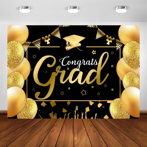 Class Graduation Photography Backdrop Prop Black Gold Bachelor Cap Balloon Grad Congrats Party Decor Background Photo Photobooth