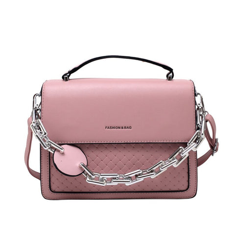 High Quality Leather Handbag Luxury Brand Thick Chain with Handle Shoulder Bags for Woman 2021 Small Square Bag  Cute Side Bag
