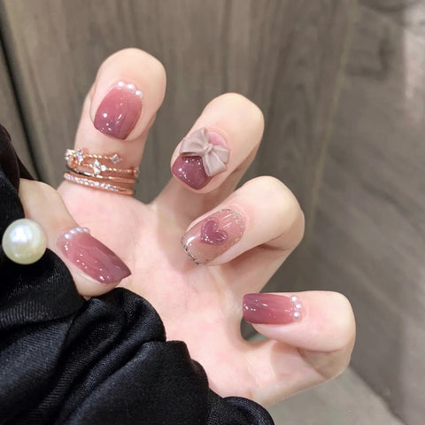 Press on False with Designs Set Cartoon Animal Decal Fake Nails Art Heart Point Full Cover Artificial Short Nail Tips Z163