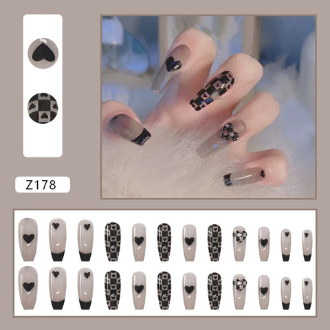 24pcs/Set French False Nails Rose Flower Decal Glitter Ballerina Nail Art Tips with Glue Irregular Streak Press on Nails 2022