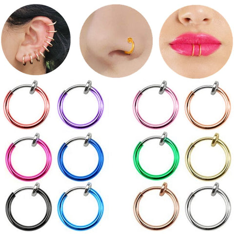1Pair Stainless Steel Non Piercing Nose Ring Clip On Fake Nose Hoop Pack Fake Cartilage Earring Tragus Fake Lip Piercing Hoop