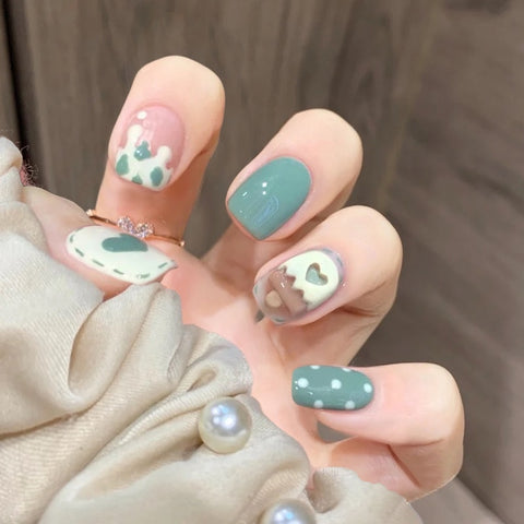 24pcs Matte Ice Cream Color Cloud Aurora Butterfly False Nails Coffin Full Cover Short Square Fake Nails Manicure Art with Glue