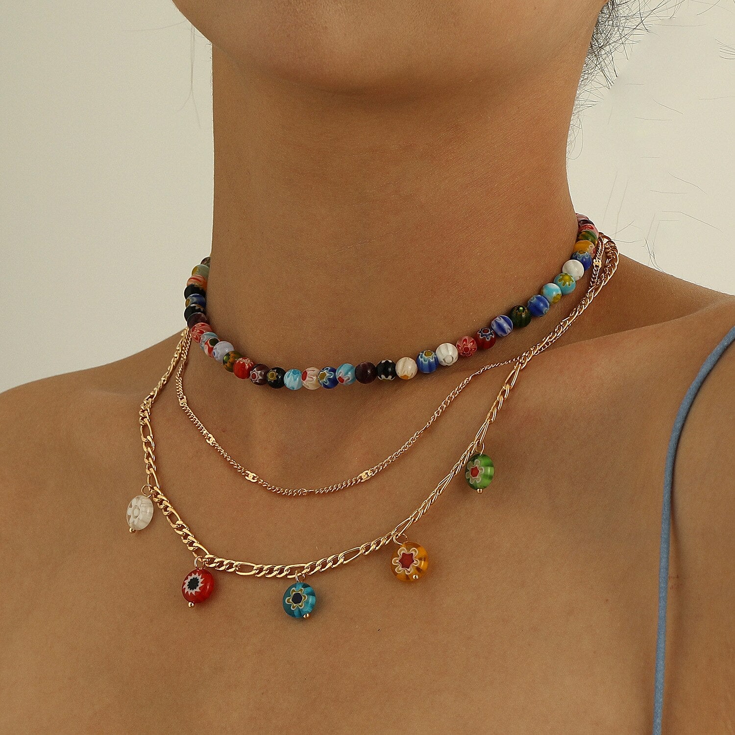 DIEZI Korean Multi Layer Colored Glaze Choker Necklace For Women Girls Bohemian Multicolor Random Fruit Beads Necklace Jewelry