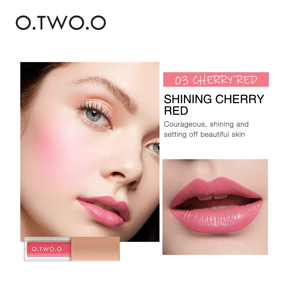 O.TWO.O 2 In 1 Lip Gloss + Liquid Blusher Double Effect Long Lasting Waterproof 4 Colors Soft Silky Smooth Makeup