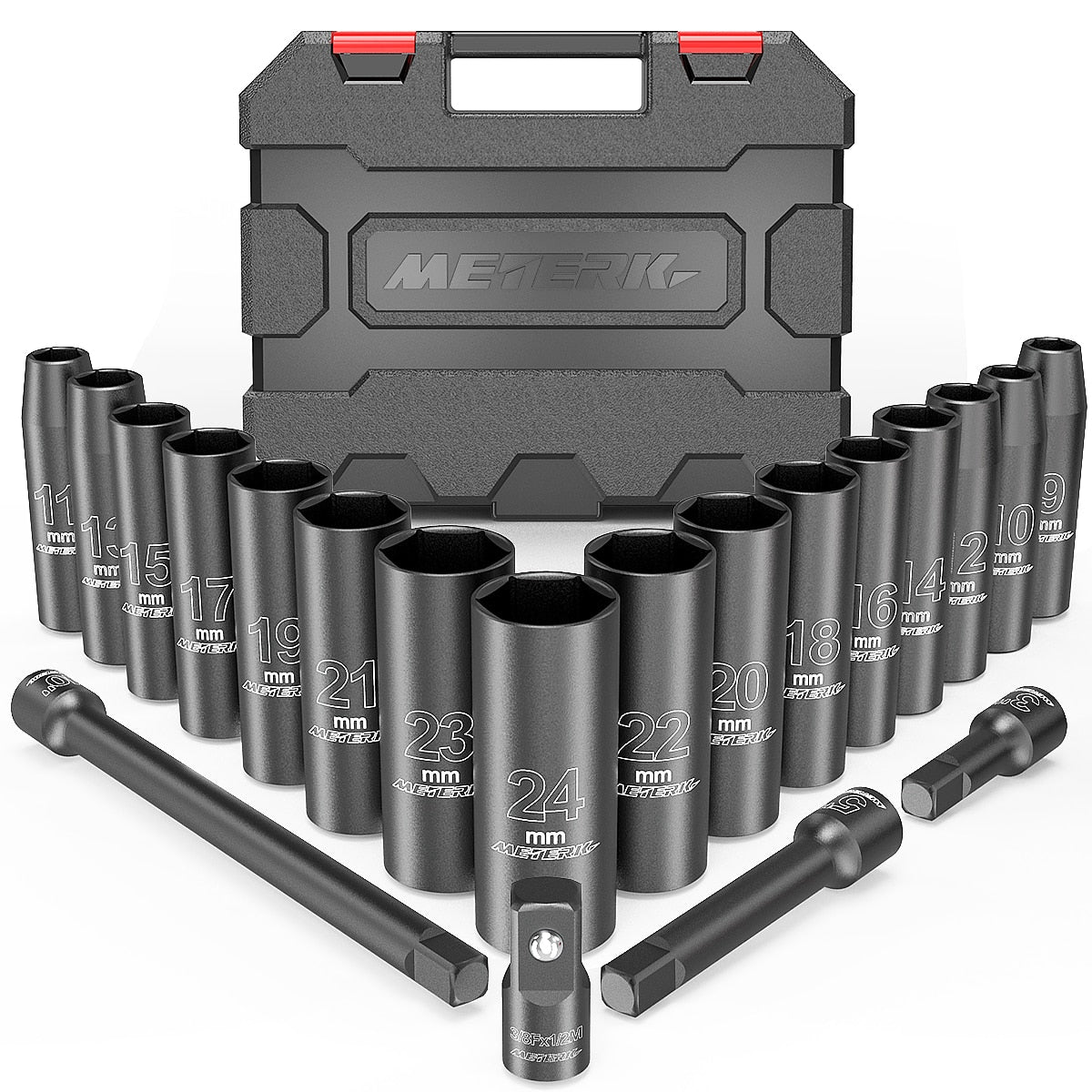 Christmas gift 20Pcs 1/2" Drive Deep Impact Socket Set Drive Metric Wrench Socket Deep Impact Socket Pneumatic Wrench Head Tire Removal Tools