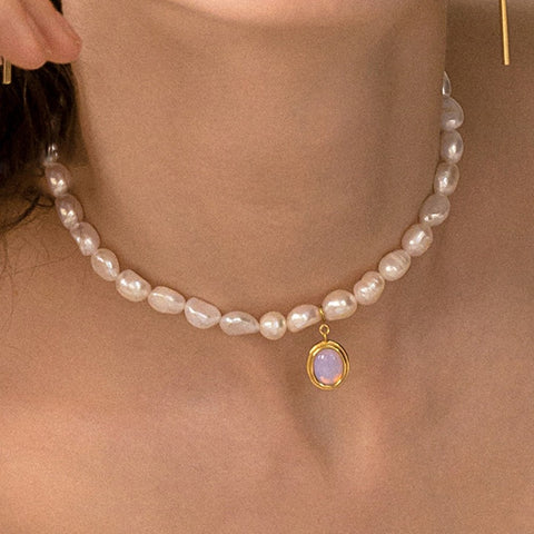 Japan Baroco Style Vintage Freshwater Pearl Choker Necklace For Women Girls Elegant Opal Collares Jewelry Kolye Gifts