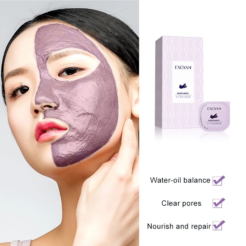 8pcs/Box Natural Eggplant Extract Mud Facial Mask Oil Control Moisturizing Acne Blackhead Deep Cleaning Mask For Eensitive Face
