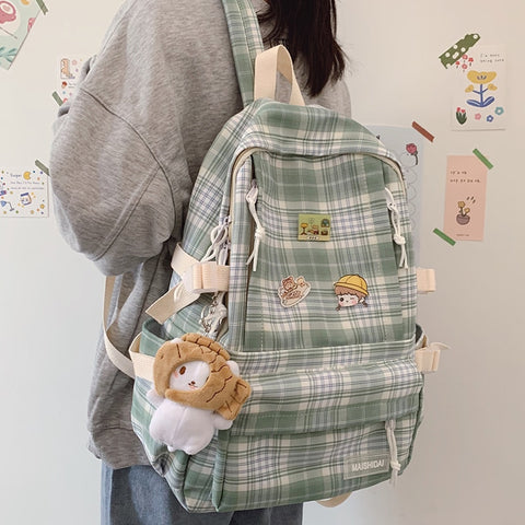 Japanese Plaid Backpack New Korean Large capacity Students schoolbag Campus Stripe Style Fashionable girl Travel bag Waterproof