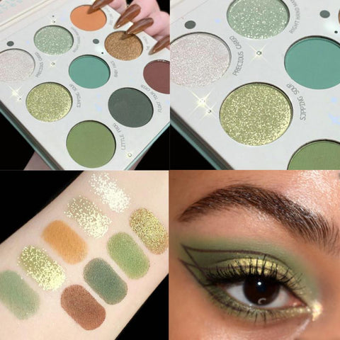 9 Colors Mint Green Eyeshadow Palette Colorful Shadows Pallet Glitter Highlighter Shimmer Make Up Pigment Matte Eye Shadow Tray