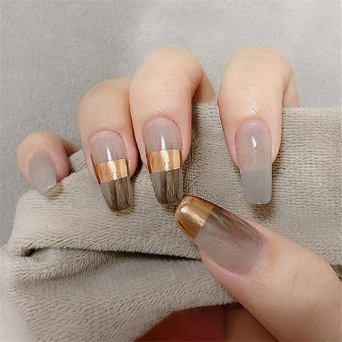 24Pcs Middle Length Ballerina Nude Pink Color False Nails Design With Heart Pattern DIY Artificial Fake Nails With Press Glue