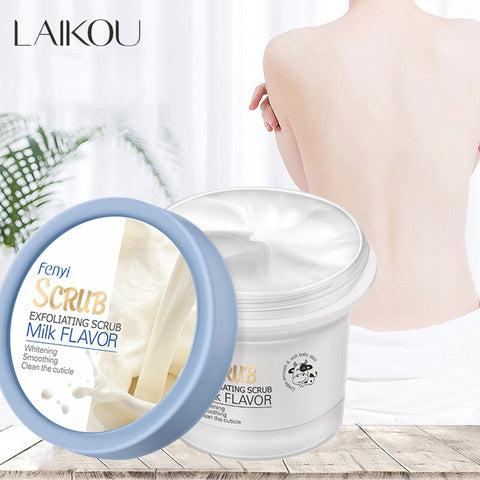 LAIKOU Milk Body Scrub Cream Face Scrub Deep Cleansing Skin Whitening Go Cutin Dead Skin Treatment Acne Moisturizing Body Care