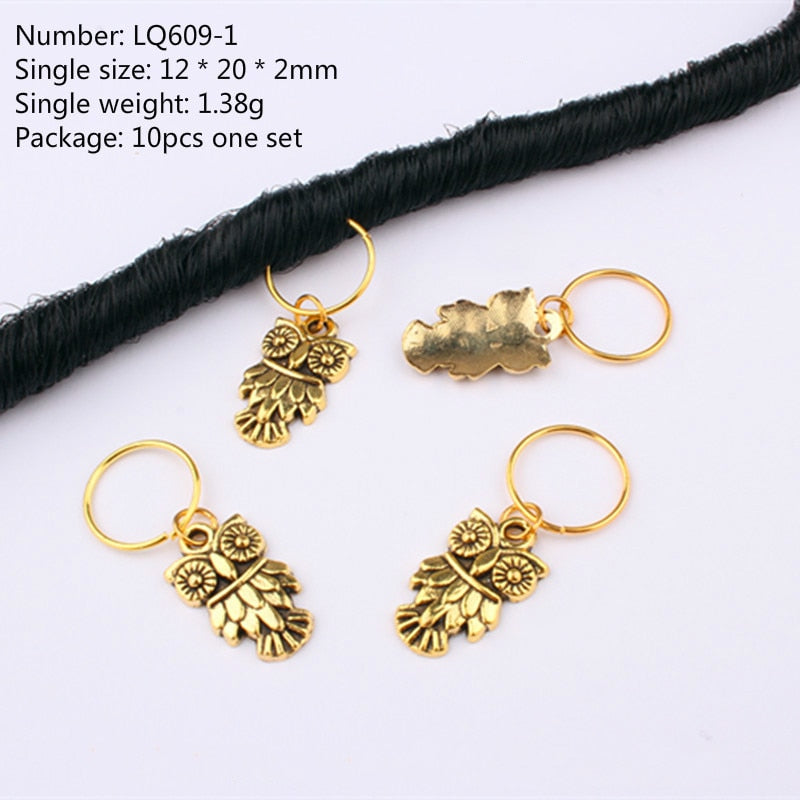 Beyprern 10Pcs/Pack Golden 11 Styles Life Tree Charms Hair Braid Dread Dreadlock Beads Clips Cuffs Rings Jewelry Dreadlock Accessories
