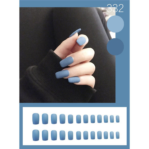 24pcs Mixed Dark Grey Fake Nails Square Long European Matte False Nails Women Manicure Full Finger Nail Art Tips with Press Glue