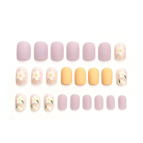 24pcs Small Fresh White Flowers Decorated Frosted Matte Wearable Fake Nails Suitable Fairy Girl Summer Hand Decoration T