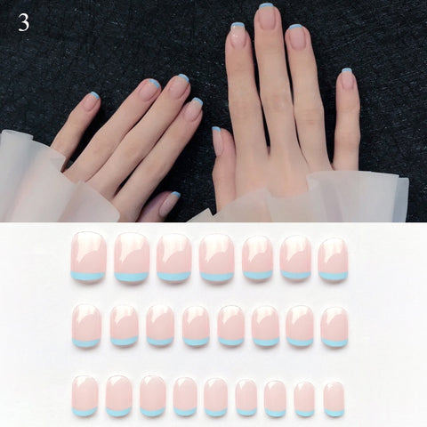 Easter  Short Natural Nude White Red Blue French Nail Tips False Fake Nails Gel Press on Ultra for Manicure Home Office Easy Wear
