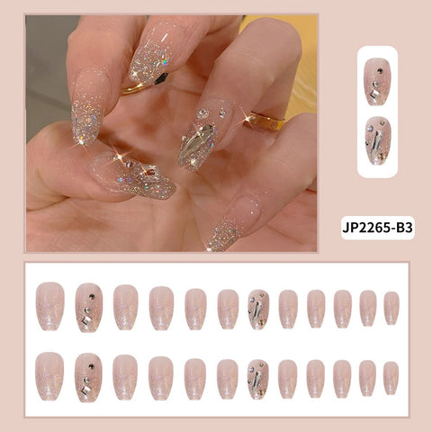 24Pcs/Box French Long Flower Fake Nails Bow Design Butterfly Full Cover Press On Nails Detachable False Nails with Glue