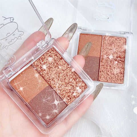 3 Colors Shimmer Glitter Eye Shadow Palette Makeup Copper Bronzer Strawberry Cow Metallic Coffee Lasting Eyeshadow Nude Cosmetic