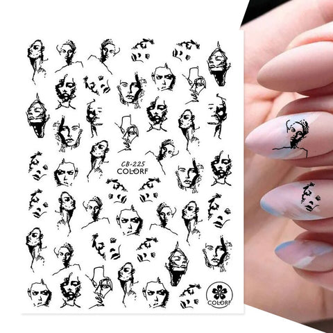 3D Love Heart Nails Stickers Cool Black Line English Letter Design Decals Abstract Geometric Sliders Manicure Decor Tips CHF636