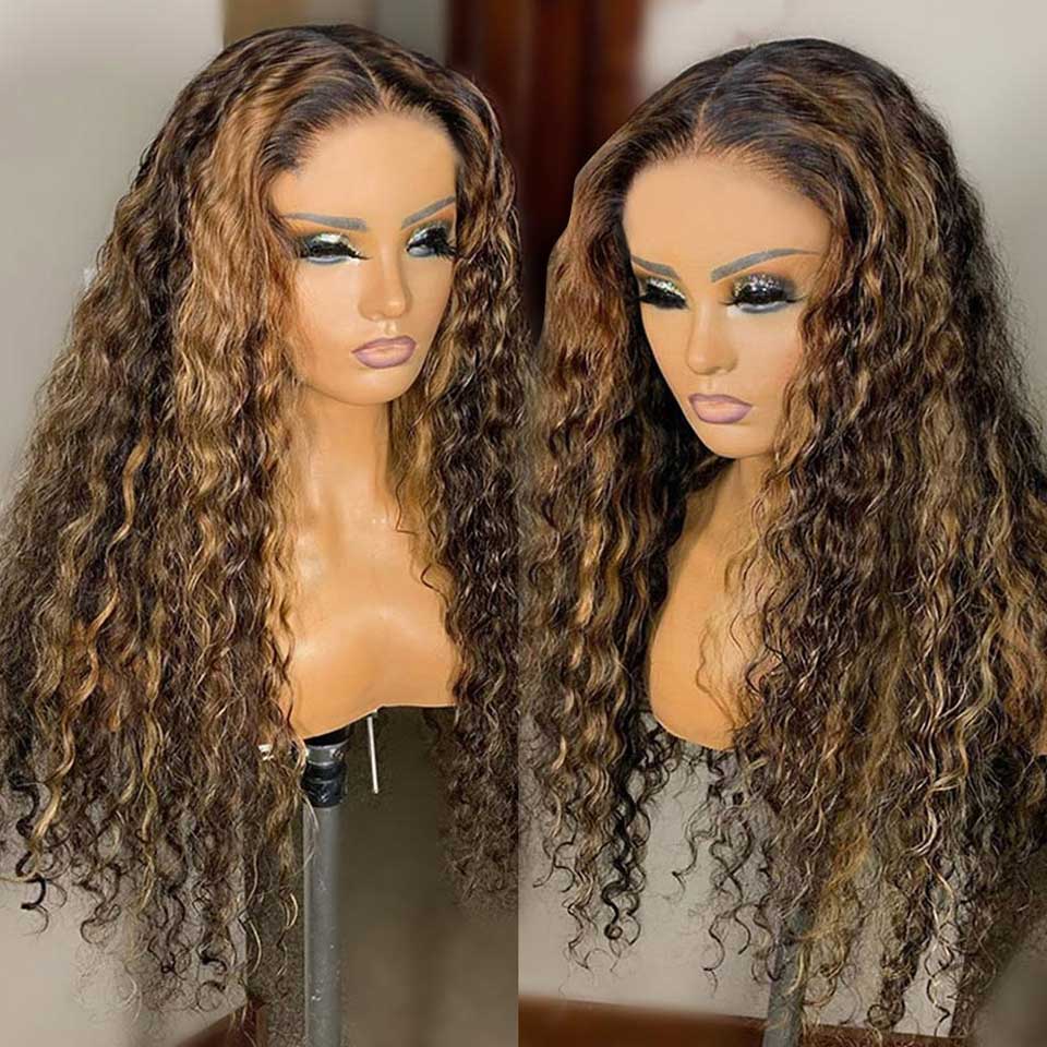 Beyprern Hd Lace Frontal Wig Highlight Wig Human Hair Honey Blond 30 Inches Lace Front Wig Deep Wave Wig Peruvian Deep Wave Frontal Wig