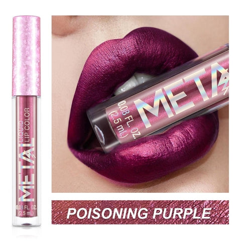 Beyprern 12 Colors Matte Metallic Lip Gloss Waterproof Long-Lasting Natural Shimmer Glitter Liquid Lipstick Women Lips Makeup Tools 1PCS