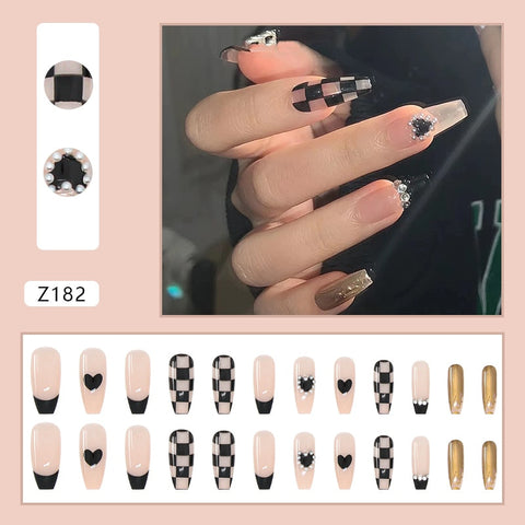 24pcs/Set French False Nails Rose Flower Decal Glitter Ballerina Nail Art Tips with Glue Irregular Streak Press on Nails 2022
