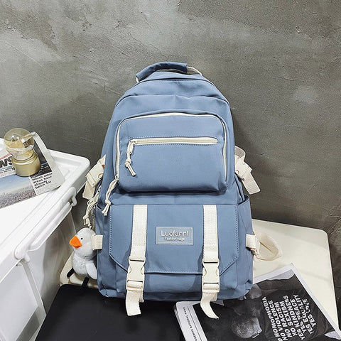 Unisex Large Capacity Student Backpack Korean Japanese Boys Girls Multilayer Schoolbag Waterproof Pure Color Computer Travel Bag