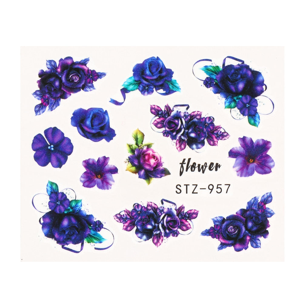 1pcs Nail Art Water Decals Flower Rose Purples Designs for Women Full Cover Sticker Decorations Sticker Winter Tips STZ369-509