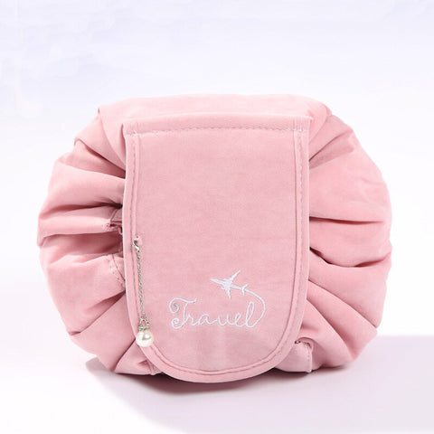 Women Drawstring Cosmetic Bag Travel Storage Makeup Bag Organizer Female Make Up Pouch Portable Lady Round Toiletry Beauty Case
