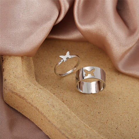 Beyprern 17KM Bohemian Silver Color Star Moon Heart Opening Rings Set For Couple Women Men Lovers Butterfly Wedding Rings Jewelry