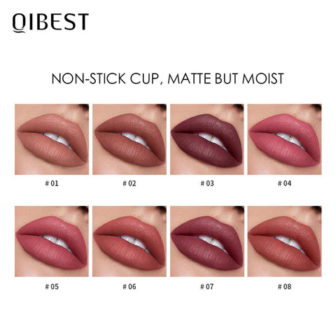QIBEST Matte Liquid Lipstick Velvet Nude Lip Gloss Long-lasting Lipstick Cosmetics Makeup Liquid Lipstick Waterproof Lip Tint