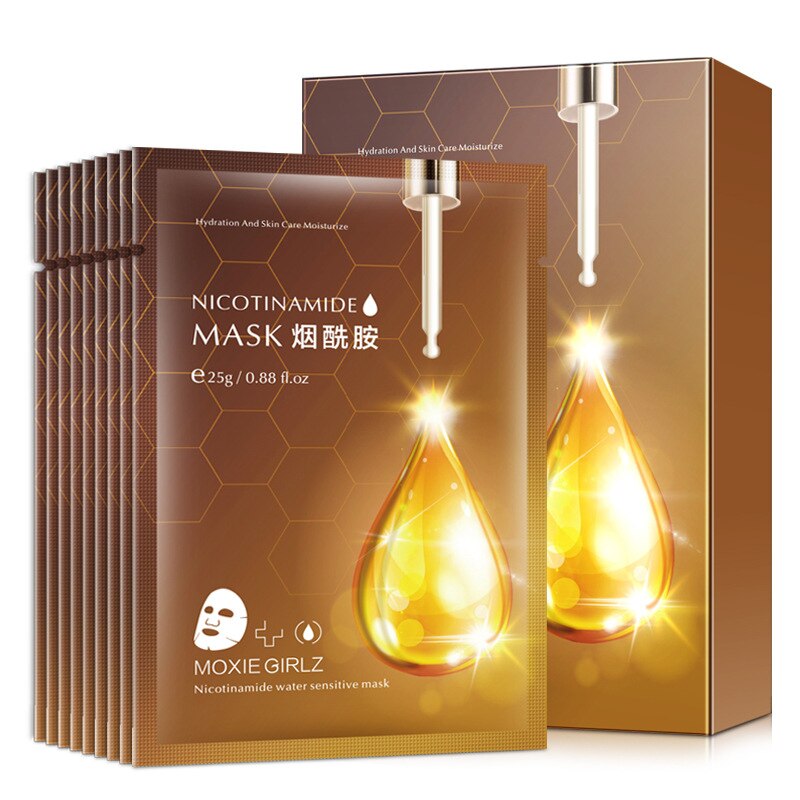 Beyprern 10 Pieces Box Package Hyaluronic Acid Facial Mask Moisturizing Hydration Water Shrinks Pores Brighten The Skin