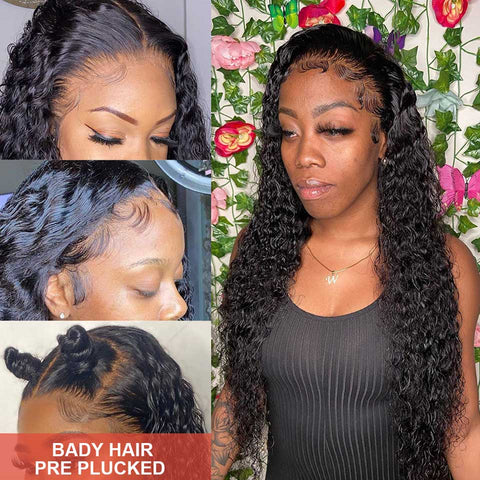 Beyprern 13X4 HD Lace Frontal Wig Water Wave Lace Front Wig Wet And Wavy Lace Front Human Hair Wigs Brazilian Curly Human Hair Wig