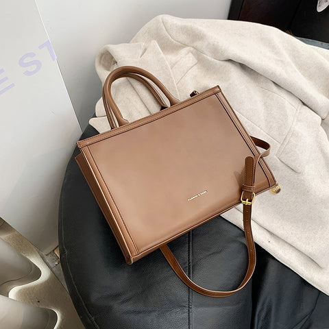Solid color Large Tote bag 2022 Fashion New Quality PU Leather Women's Designer Handbag High capacity Shoulder Messenger Bag