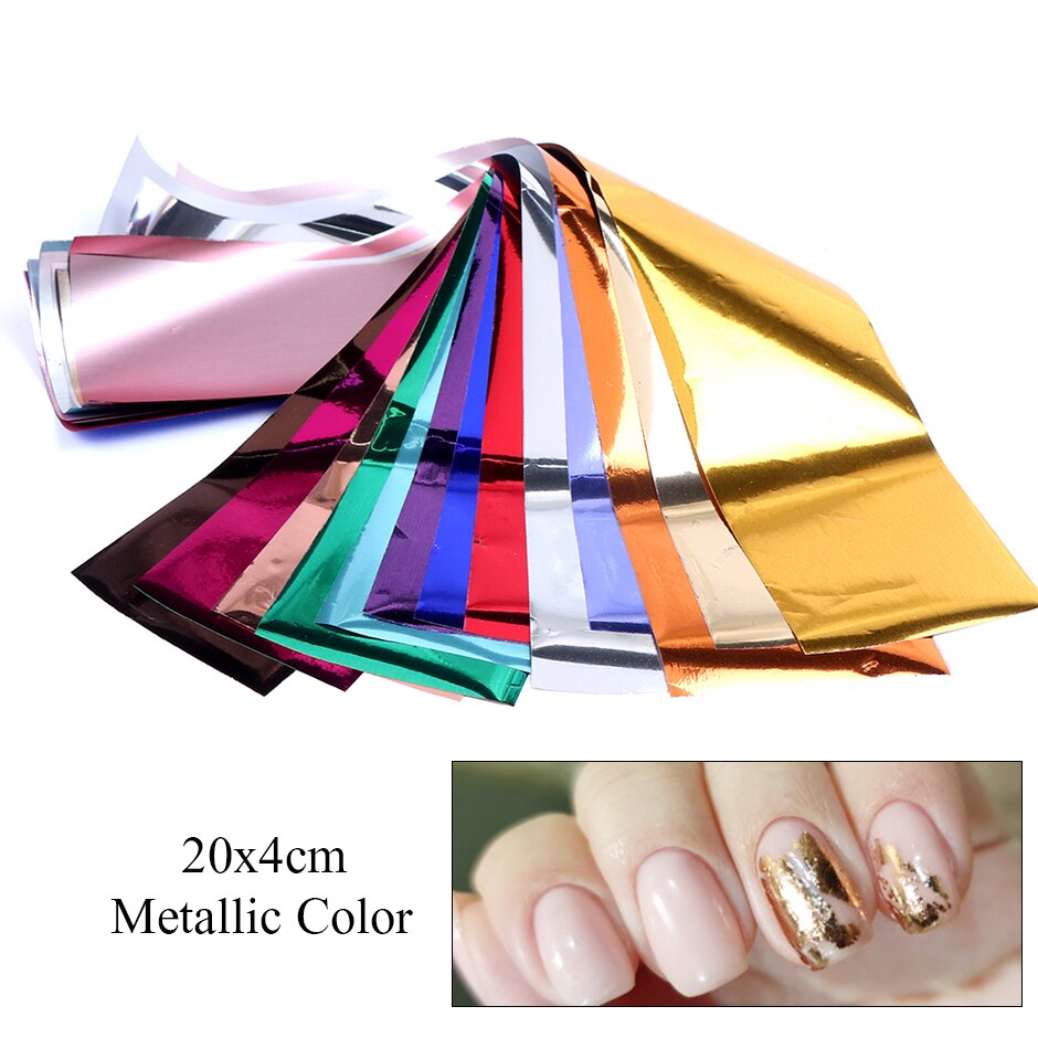 Beyprern 14Pcs Metallic Foils For Nail Sticker Holographic Mirror Adhesive Wrap Decals Starry Paper Gel Accessories Nail Foil Set CH996-1