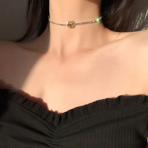 Korean Fashion Shiny Square Crystal Choker Necklace For Women Girls Elegant Rhinestone Pendants Party Jewelry Gift